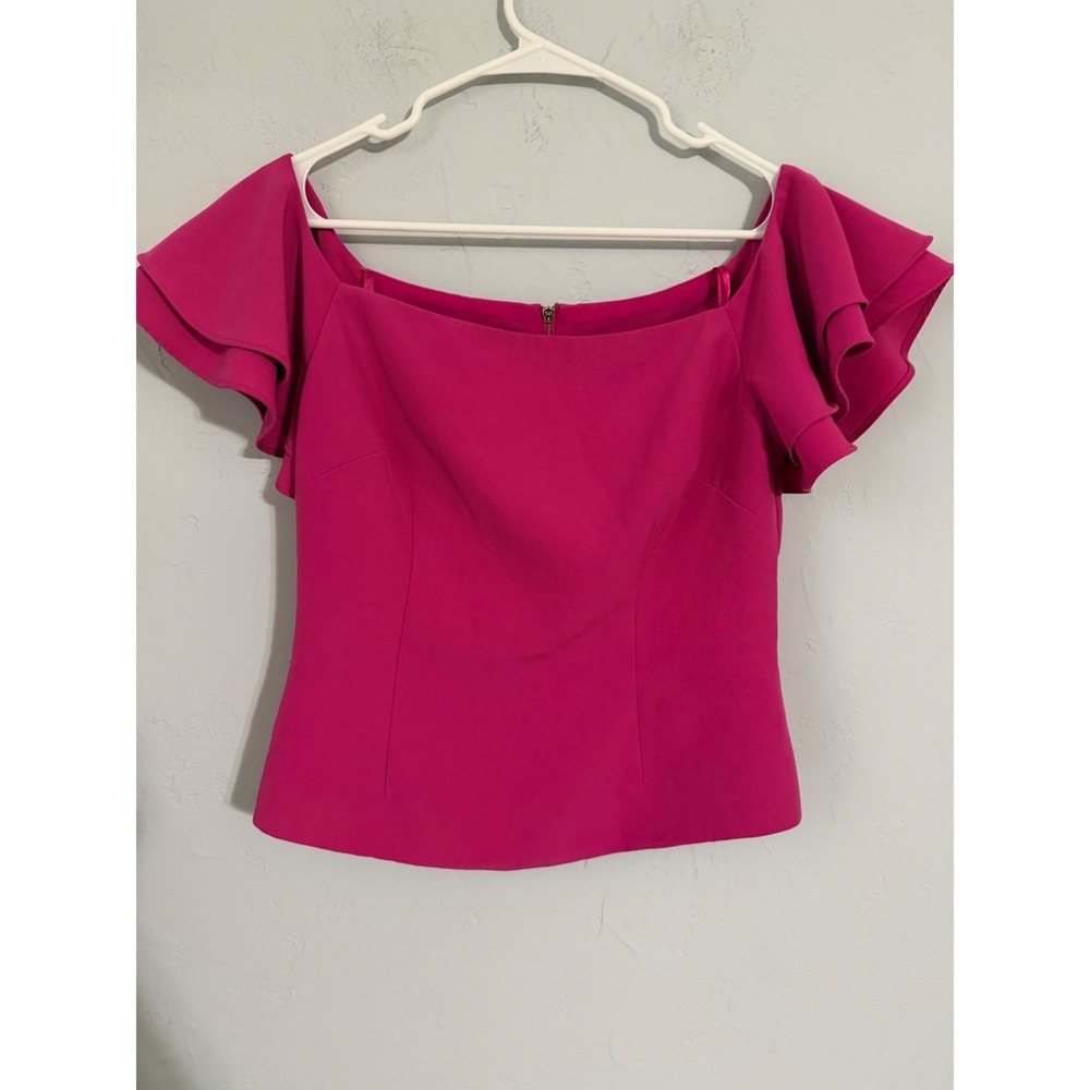 Eliza J Womens Pink Off The Shoulder Ruffle Sleeve Blouse Size 6 Fuchsia Top
